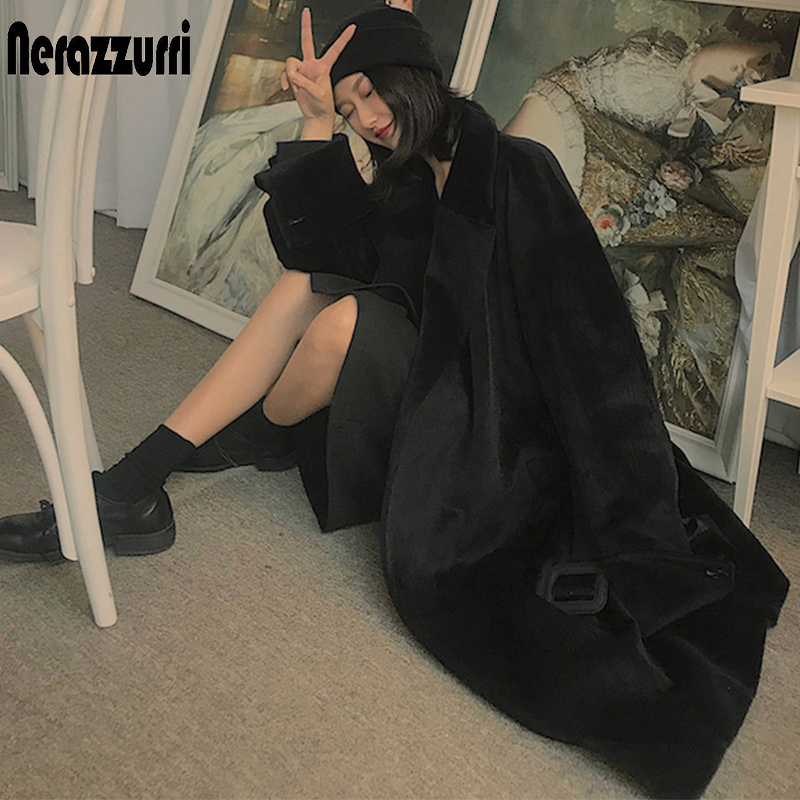 Nerazzurri Oversized long black winter faux fur coat women belt long sleeve Warm furry fur coats for women Plus size fashion 7xl 201110