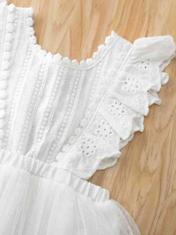 Baby Girl Contrast Mesh Eyelet Embroidery Ruffle Trim Bodysuit SHE