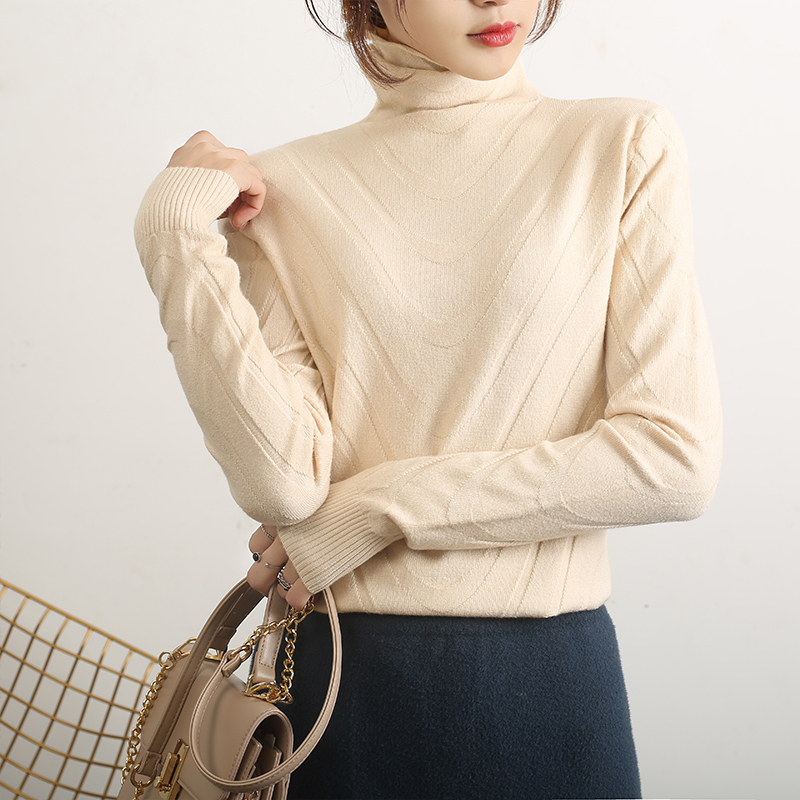 LHZSYY Autumn New Women's Knitted Turtleneck Sweater Fashion Solid Color Water Pattern Slim Pullover Soft Warm Bottoming Shirt T200730