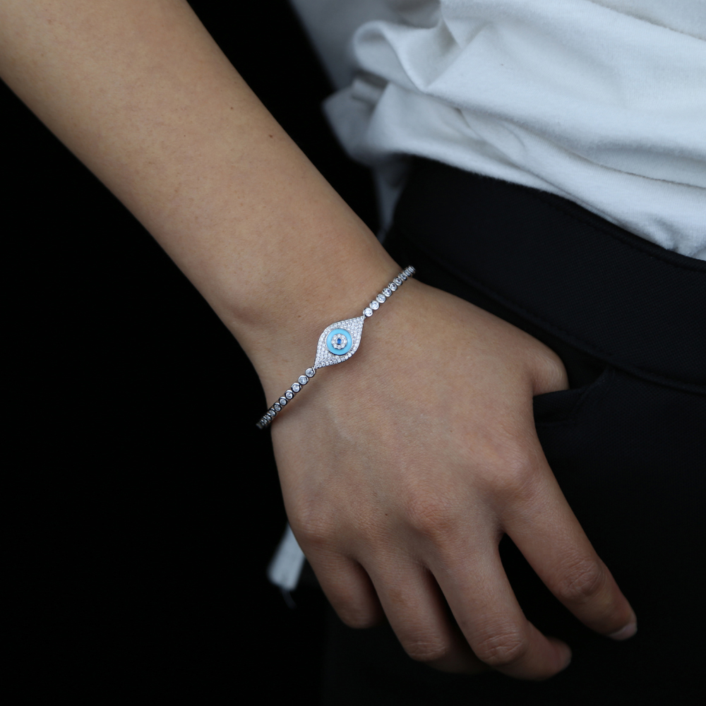 Evil Eye Charm Bangle Bracelets Turkish Fatima Hand Cubic Zirconia Tennis Chain Bangles for Women Z250910