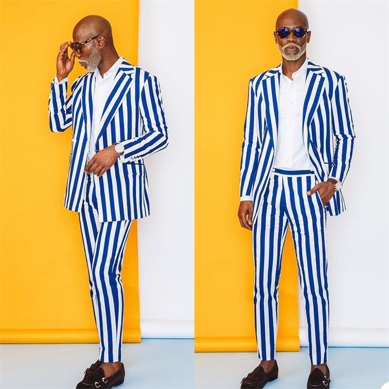 2 pieces formal men suits cotton thick stripe groom tuxedos lapel modern men coatpant custom made casual party suit