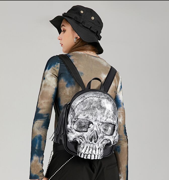 Fashion tassel 3D Embossed Skull Backpack for Women Men unique Girls Cool Rock Bags Personality Laptop bag Teenagers