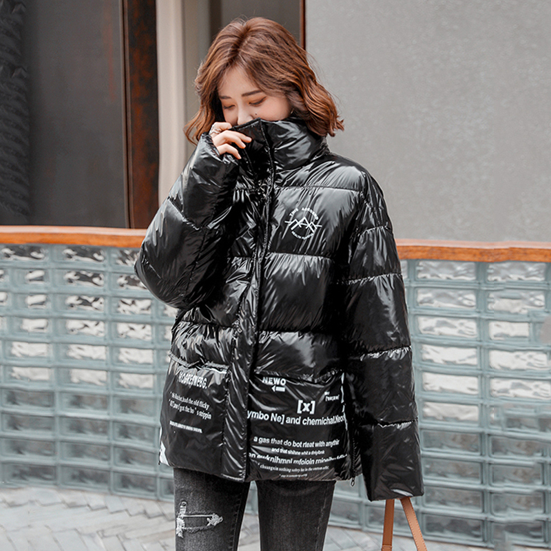Winter Jackets Women's Letter Printing Oversized Casual Short Parkas Female Stand Collar Thick Coats Women Puffer Jacket 201202