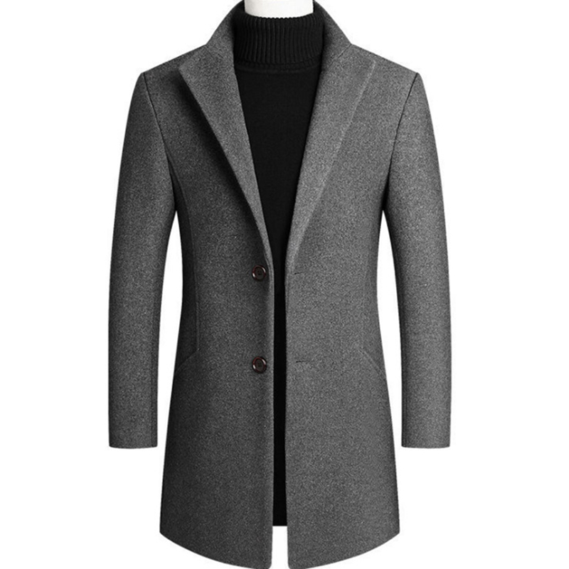 Men Woolen Trench Coat Autumn Winter Mid Long Wool & Blends Jacket Casual Men&#039;s Woolen Coat Grey/Black/Wine Red от DHgate WW