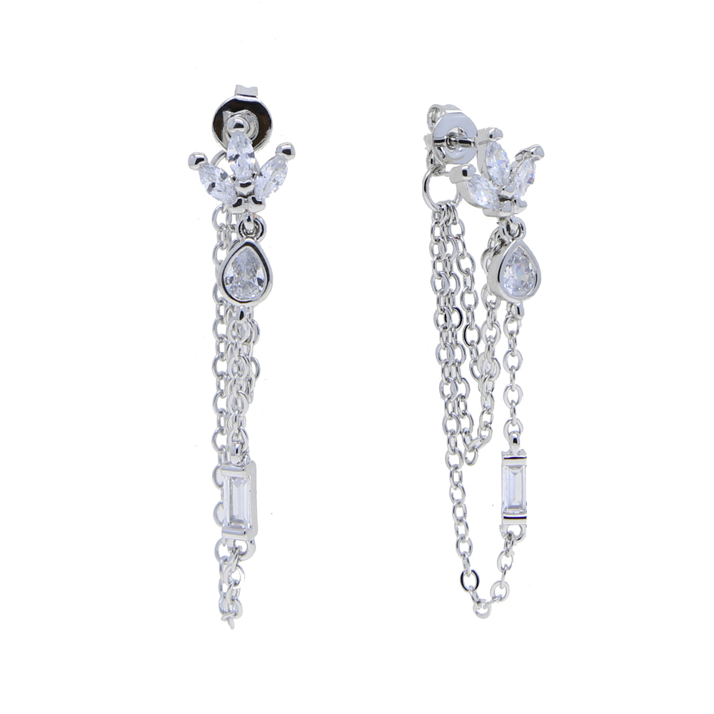 2024 Fashion Tassel Chain Tear Drop CZ Romantic Women Earring Triple Row Cross Chain Multi Piercing Women Earrings High quality