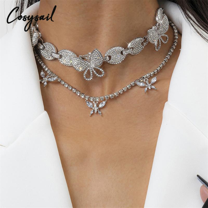 Cosysail 2Pcs Shiny Rhinestone Butterfly Choker Necklace for Women Trendy Crystal Miami Cuban Chain Necklace Nightclub Jewelry
Cosysail 2Pcs Shiny Rhinestone Butterfly Choker Necklace for Women Trendy Crystal Miami Cuban Chain Necklace Nightclub Jewelry