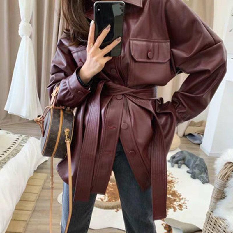 2020 Autumn and Winter Jacket Women New Artificial PU Leather Coats Female Retro Belt High Waist Leather Jacket Ladies Outwear f, As show
2020 Autumn and Winter Jacket Women New Artificial PU Leather Coats Female Retro Belt High Waist Leather Jacket Ladies Outwear f, As show