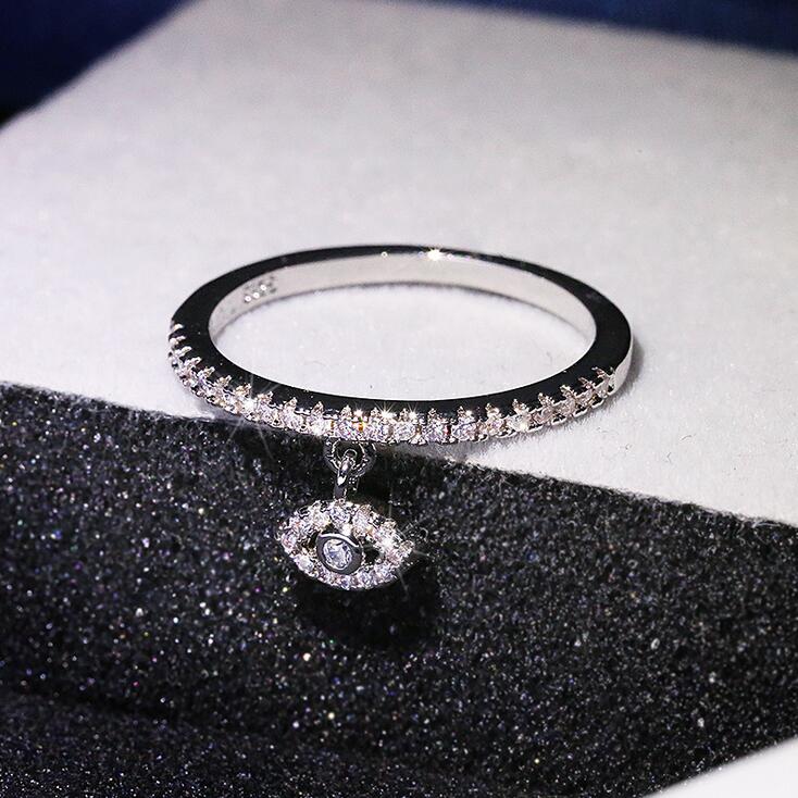 Simple Fashion Jewelry 925 Sterling Silver Angle Eye Eternity Ring Pave White Sapphire CZ Diamond Gemstones Women Wedding Band Ring Gift