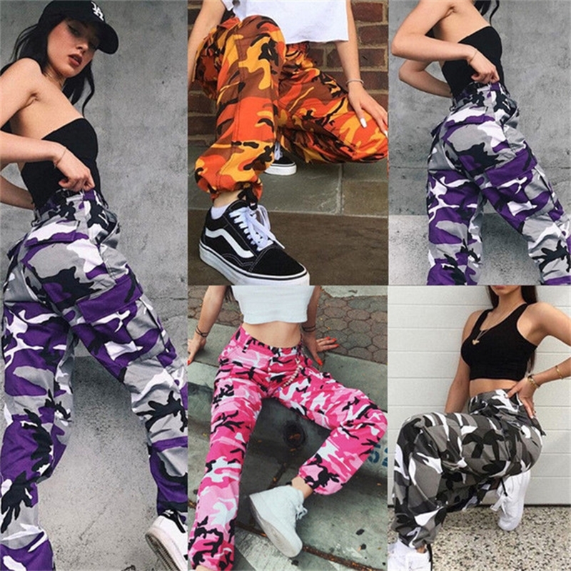 Pantalon Femme Loose Sexy Pants Women Camouflage Punk Trousers Pink Camo Orange Purple Pink Sweatpants Hiphop Dance Baggy Pants 201106