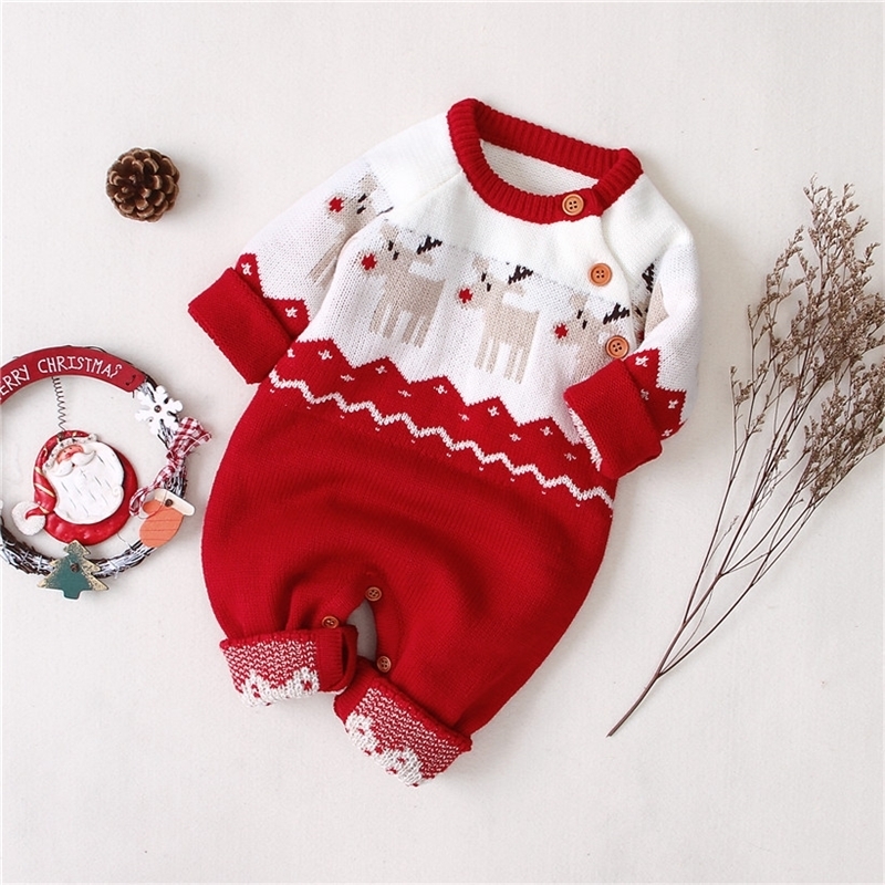 Christmas Baby Clothes Autumn Winter Knitted Baby Romper Deer Newborn Baby Boy Romper Infant Jumpsuit Cotton Toddler Girl Romper 201027