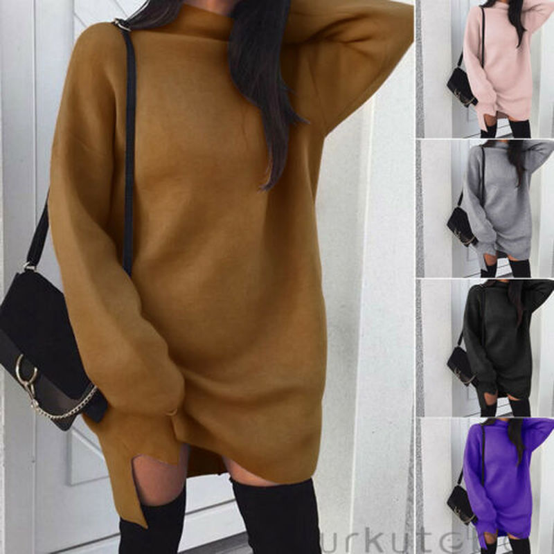 Women' Solid Pullovers Long Sleeve Dresses Turtleneck Warm Knitted Split Dress Autumn Winter, Purple
Women' Solid Pullovers Long Sleeve Dresses Turtleneck Warm Knitted Split Dress Autumn Winter, Purple