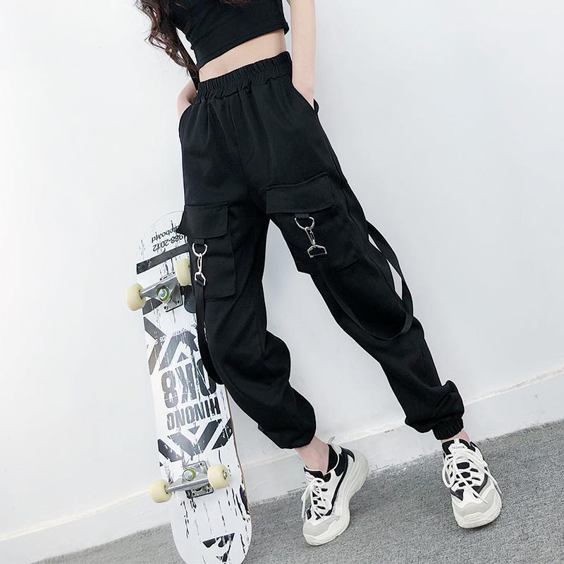 Joggers Women Cargo Pants Hip Hop Elastic High Waist Loose Streetwear Harem Pants Baggy Female Korean Fashion Trousers Patchwork 201106
