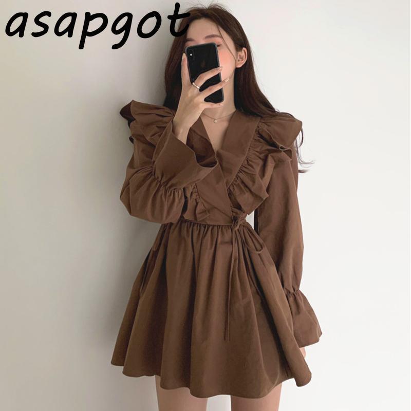 Casual Dresses Dress Women Chic Korean Retro Plus Size V Neck Cross Ruffles Lace Up Waist Flare Sleeve Short Vestidos Solid Pleated Wild, Black;gray
Casual Dresses Dress Women Chic Korean Retro Plus Size V Neck Cross Ruffles Lace Up Waist Flare Sleeve Short Vestidos Solid Pleated Wild, Black;gray