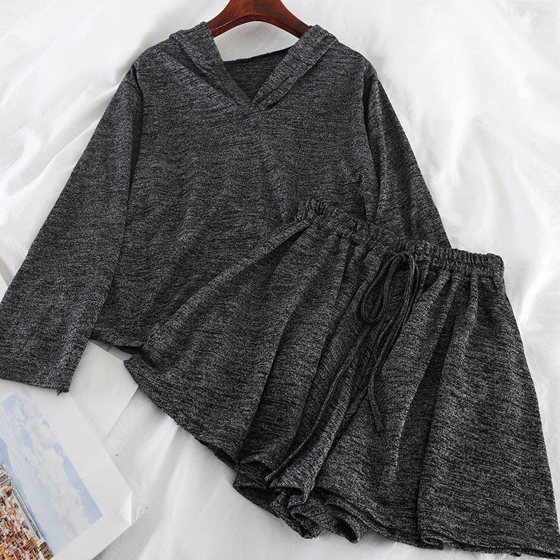 Gaganight Casual Loose Women Two Pieces Set Long Sleeve V Neck Hoodies Women Pajama Set Short Tracksuit Female Sport Suit T200610