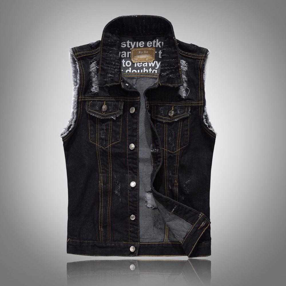 2021 New Ripped Men's Denim Vest Hip Hop Jean Coats Waistcoat Men Cowboy Brand Sleeveless Jacket Male Plus Size -5xl U2xp, Black 
2021 New Ripped Men's Denim Vest Hip Hop Jean Coats Waistcoat Men Cowboy Brand Sleeveless Jacket Male Plus Size -5xl U2xp, Black