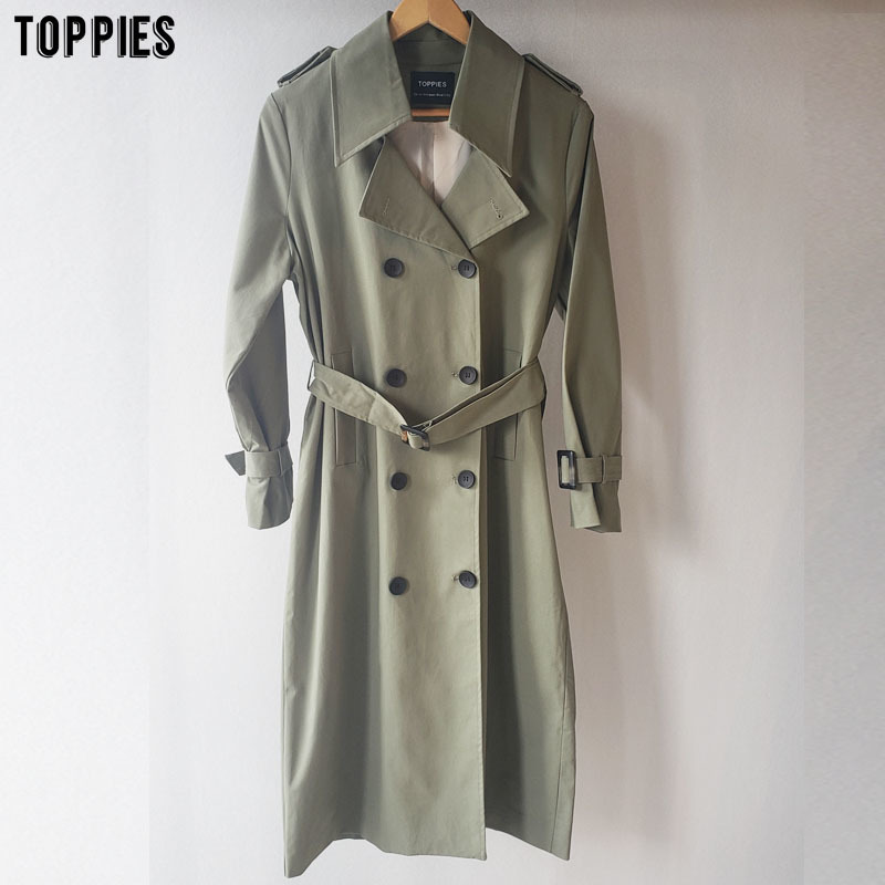 Toppies 2020 New Arrival Long Coat Women Double Breasted Slim Trench Coat Korean Outwear T200810