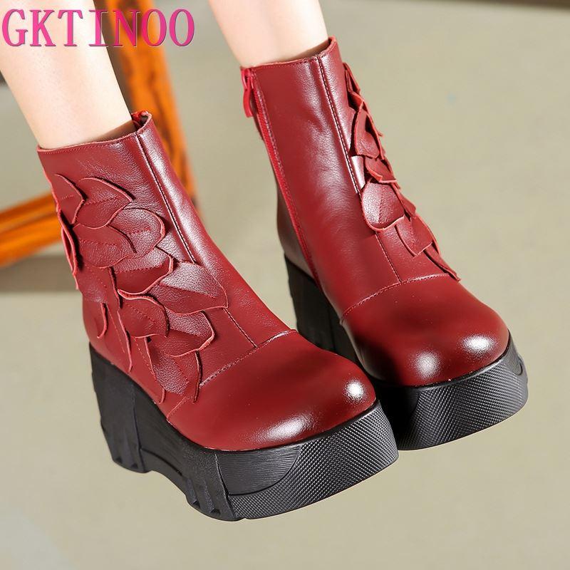 GKTINOO New Fashion women's Genuine Leather Black Booties 2021 Wedges Ankle Boots Ladies High Heels Platform Shoes Women 
GKTINOO New Fashion women's Genuine Leather Black Booties 2021 Wedges Ankle Boots Ladies High Heels Platform Shoes Women