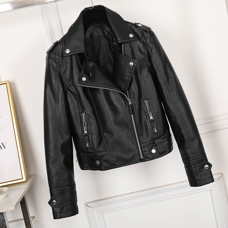 Aelegantmis Fashion Slim Women Faux Leather Jacket Casual Biker Motorcycle Jackets Female Punk Streetwear Spring Autumn Coat 201020