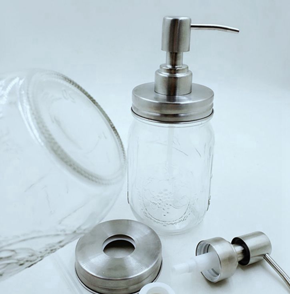 480ml Mason Jar Soap Dispenser Clear Glass Jar Soap Dispenser with Rust Proof Stainless Steel Pump Liquid Soap Dispenser KKA82919474589