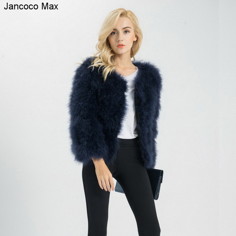 Women Fashion Fur Coats Winter Real Ostrich Fur Jackets Natural Turkey Feather Fluffy Outerwear Lady S1002 201209