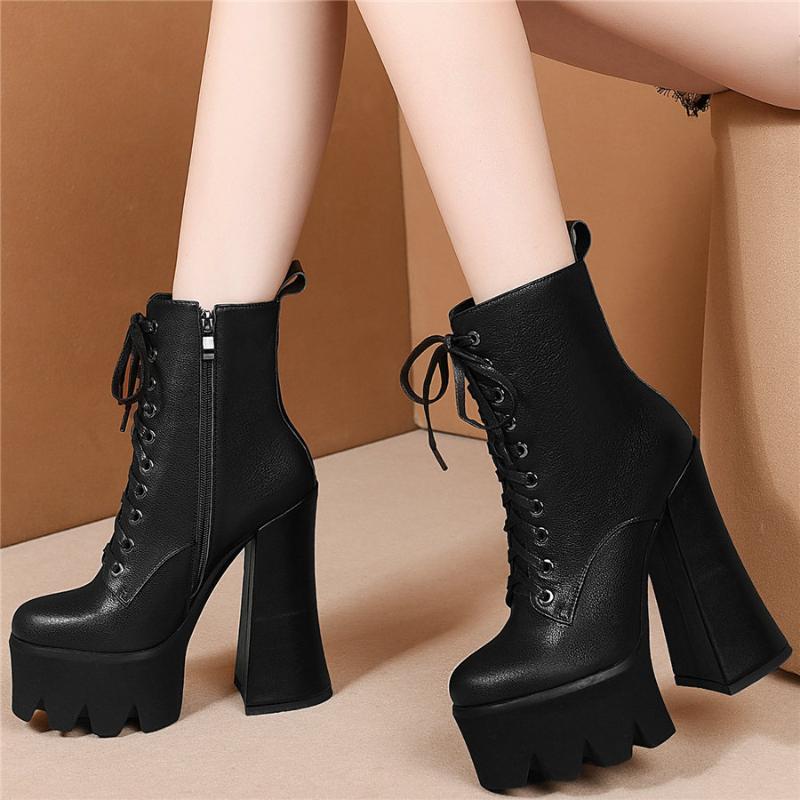 Chunky Platform Pumps Shoes Women Genuine Leather Super High Heel Motorcycle Boots Female Lace Up High Top Round Toe Ankle Boots, Black
Chunky Platform Pumps Shoes Women Genuine Leather Super High Heel Motorcycle Boots Female Lace Up High Top Round Toe Ankle Boots, Black