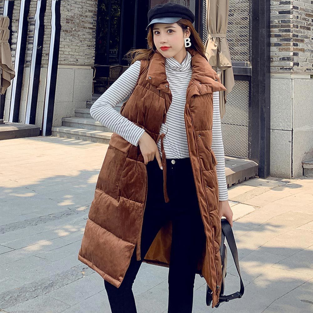 Vielleicht New Long Vest Women Coat Winter Vest Women Waistcoat Fashion Ladies Stand Collar Velvet Vest Jacket For Female 201102