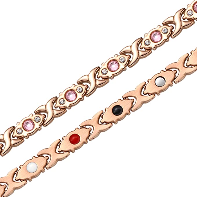 Female Charm Chain & Link Bracelet Shiny Crystal Stainless Steel Fashion Health Jewelry Magnetic Bracelets for Women Girl