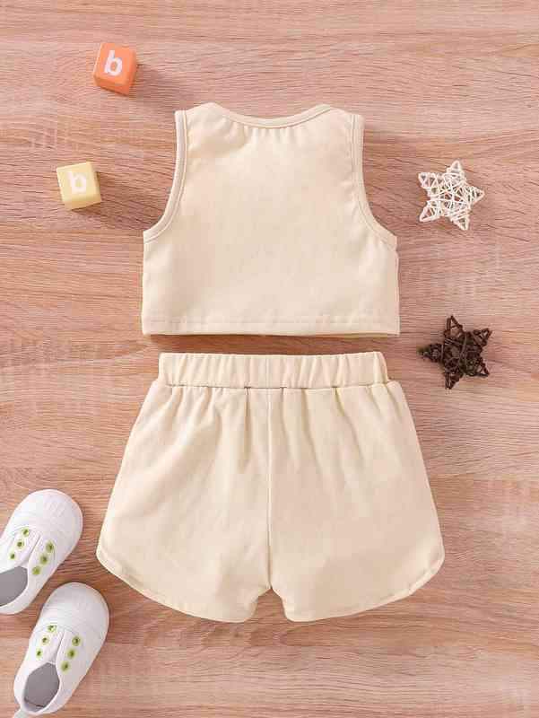 Baby Angel & Letter Graphic Tank Top & Shorts SHE