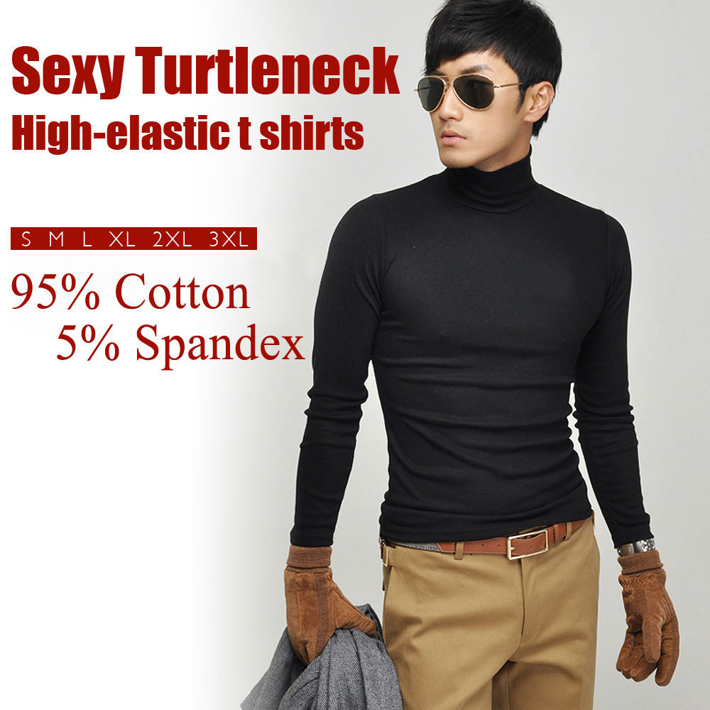 Fall New Casual Men's Long Sleeves Man Cotton Turtleneck T-Shirts Slim Fit Stylish Dress T Shirts Big size tshirt S-XXXL 201202