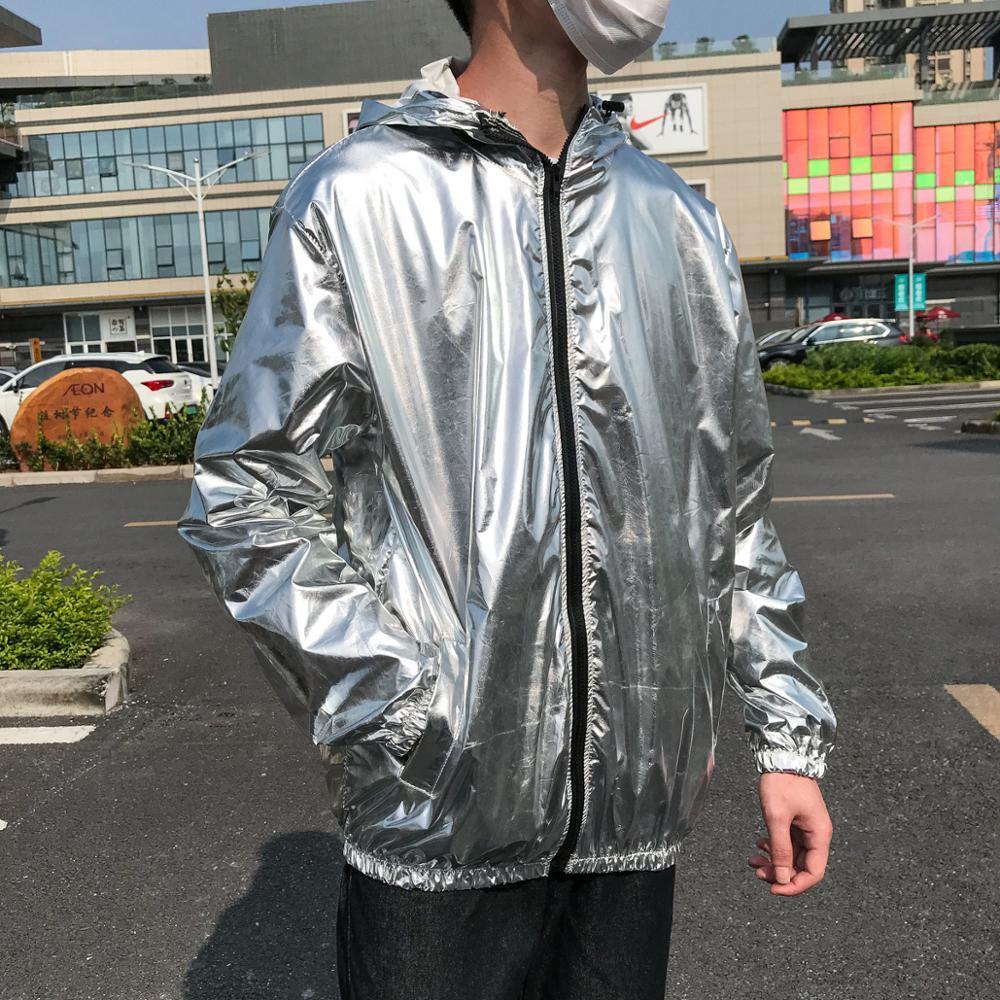 Mens jackets and coats Fashion windbreaker Jackets Men Thin Gold And Silver Hooded Jacket Spring Autumn streetwear Hip Hop coat T200117