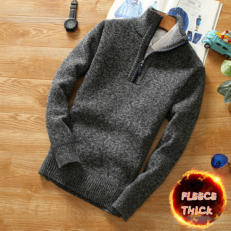 Winter Men's Fleece Thicker Sweater Half Zipper Turtleneck Warm Pullover Quality Male Slim Knitted Wool Sweaters for Spring 201203