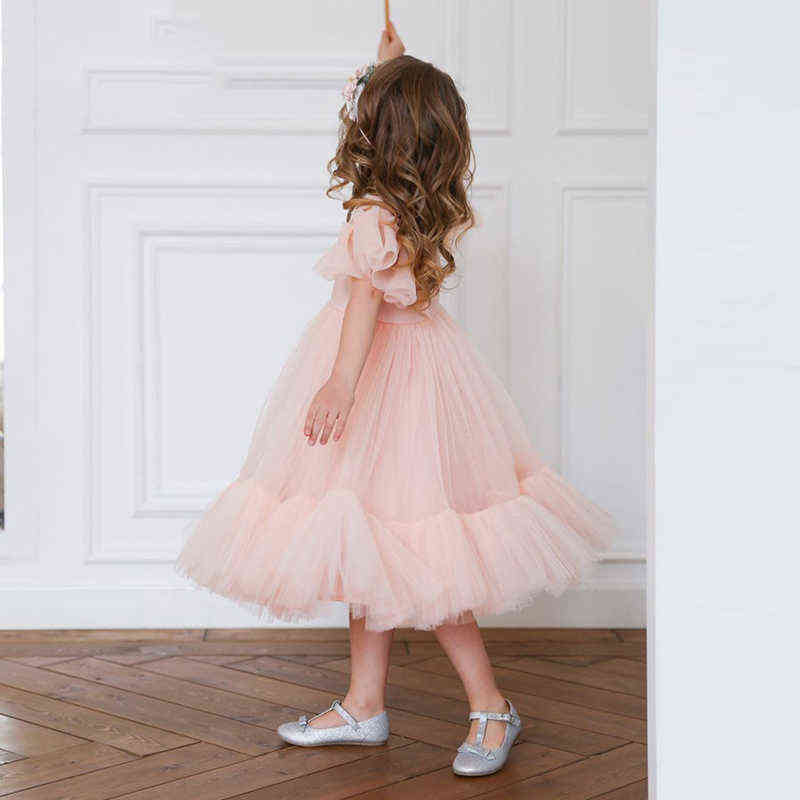 Flower Girl Dress Children Bridemaid Wedding Dresses For Kids Pink Tulle Gowns 2022 New Girls Boutique Party Wear Elegant Frocks W220314