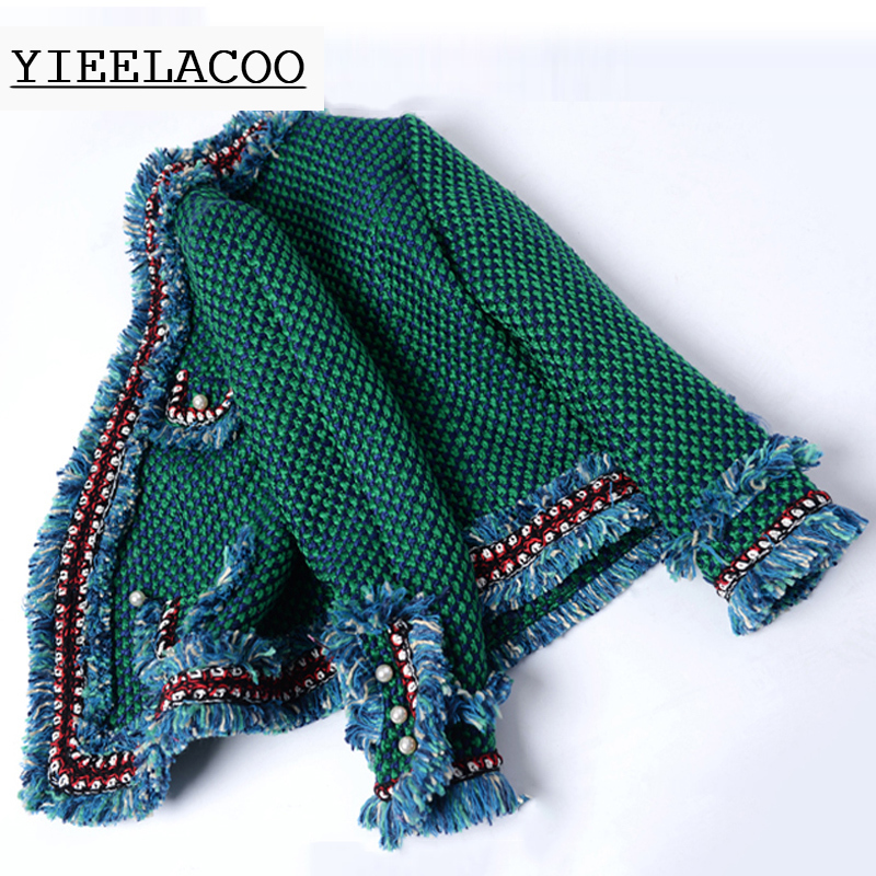Green tweed jacket brushed trim pearl buckle Spring / autumn / winter women's jacket Slim ladies jacket 201026