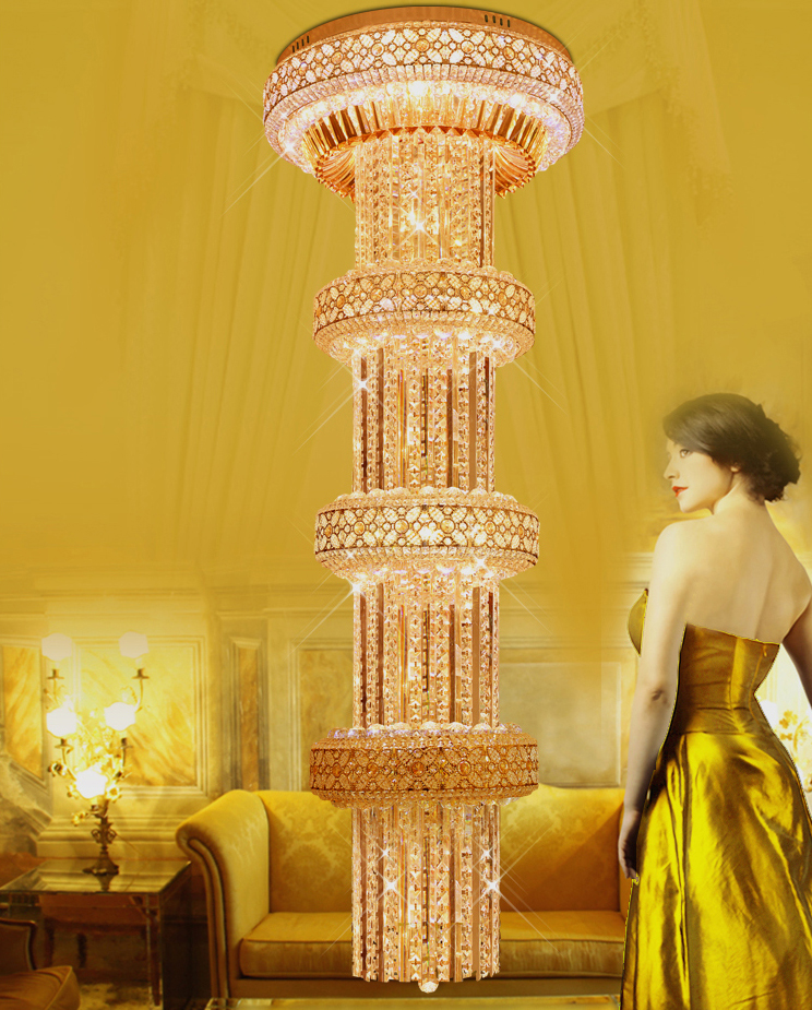LED Modern Golden Crystal Chandeliers Lights Fixture American Spiral Staircase Long Chandelier Hall Light Height 200cm/300cm/400cm/500cm