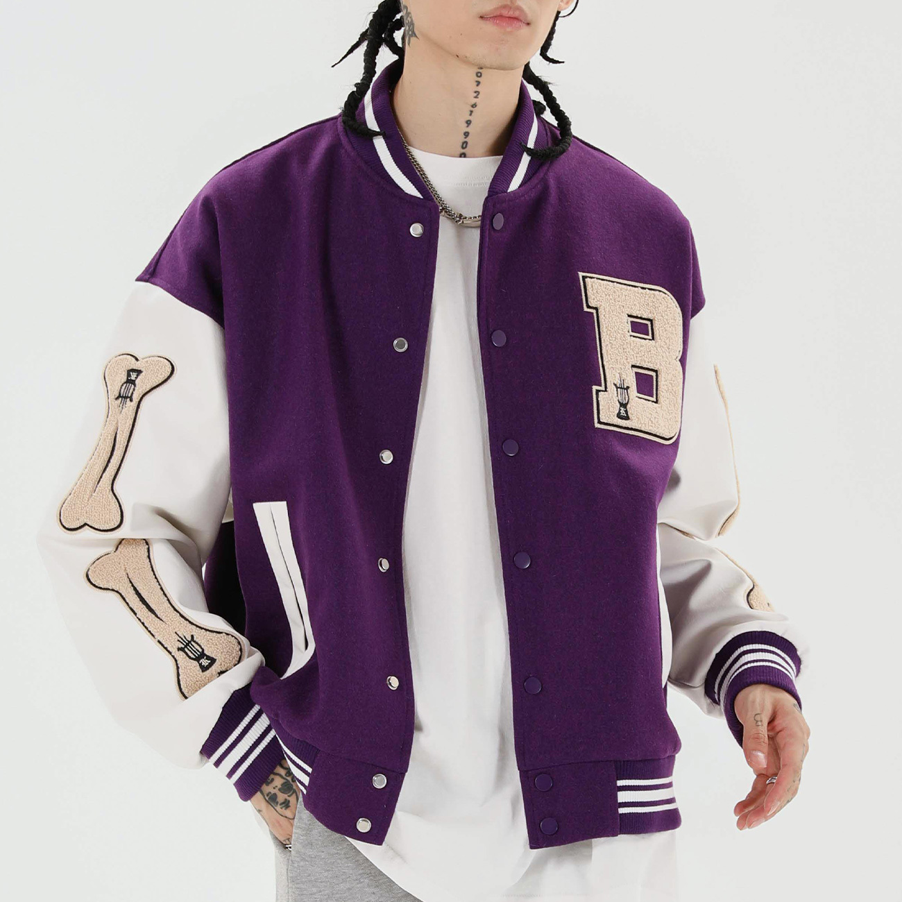 Aelfric Eden Hip Hop Furry Bone Patchwork Color Block Jackets Mens Harajuku Streetwear Bomber Jacket Men Baseball Coats LJ201215