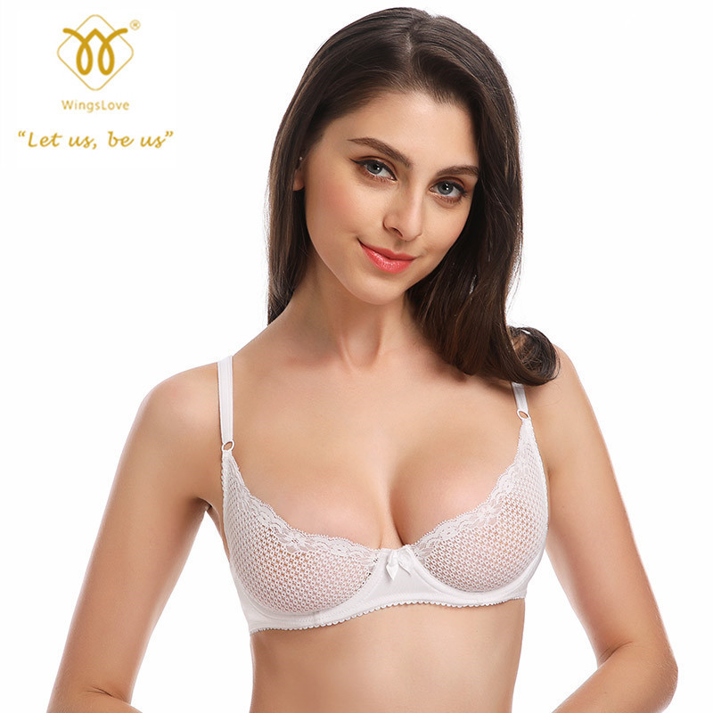WingsLove Women 's Sexy 1/2 Cup Lace Bra Soft Mesh Underwired Unlined Demi Lingerie See Through Bralette 201202