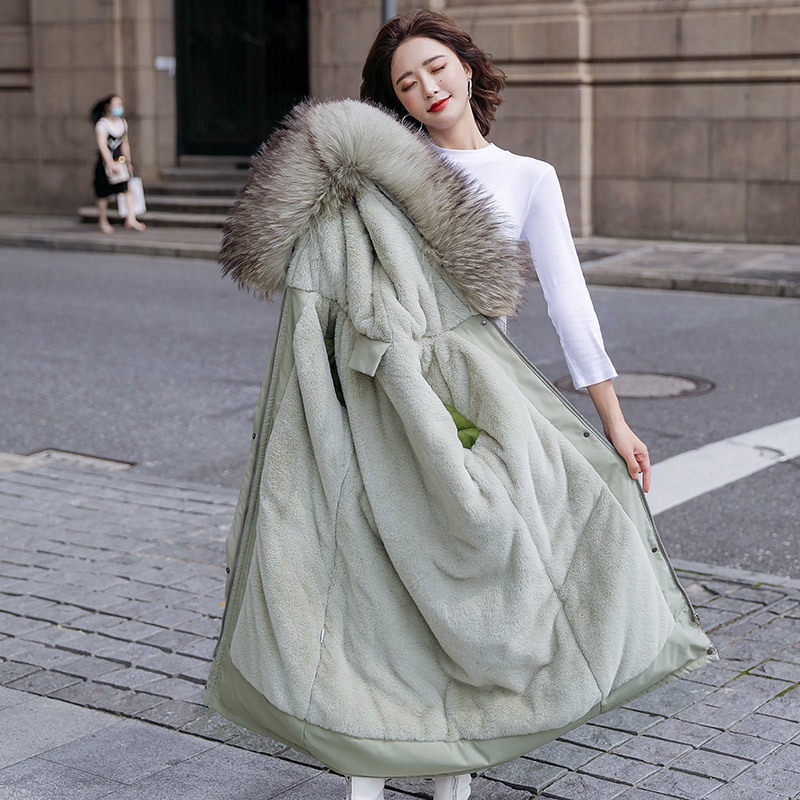 Fashion Winter Jacket Women Cotton Liner Parker Parkas Casual Solid Long Hooded Parka Coat With Fur Collar 201026