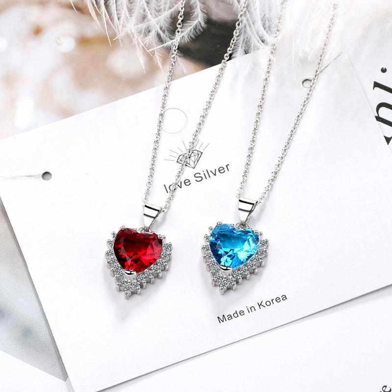 Fashion Sweet Red Blue Crystal Zircon Necklace & Pendant For Women Korean Heart Charm Silver color Chain Collier Koyle Bijoux
Fashion Sweet Red Blue Crystal Zircon Necklace & Pendant For Women Korean Heart Charm Silver color Chain Collier Koyle Bijoux