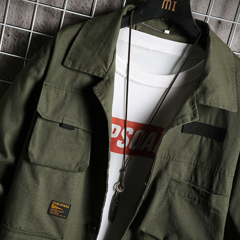 SingleRoad Mens Cargo Jacket Men Green Solid Side Pockets Windbreaker Coat Hip Hop Japanese Streetwear Jackets For Men 201130