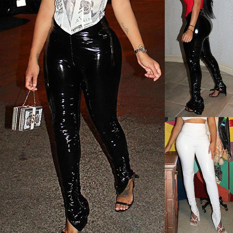 Womens Sexy Black High Waist Pants Slim Side Split Strethcy Shiny Faux Leather Trousers Stackable Tights Pants Pantalon Femme
Womens Sexy Black High Waist Pants Slim Side Split Strethcy Shiny Faux Leather Trousers Stackable Tights Pants Pantalon Femme