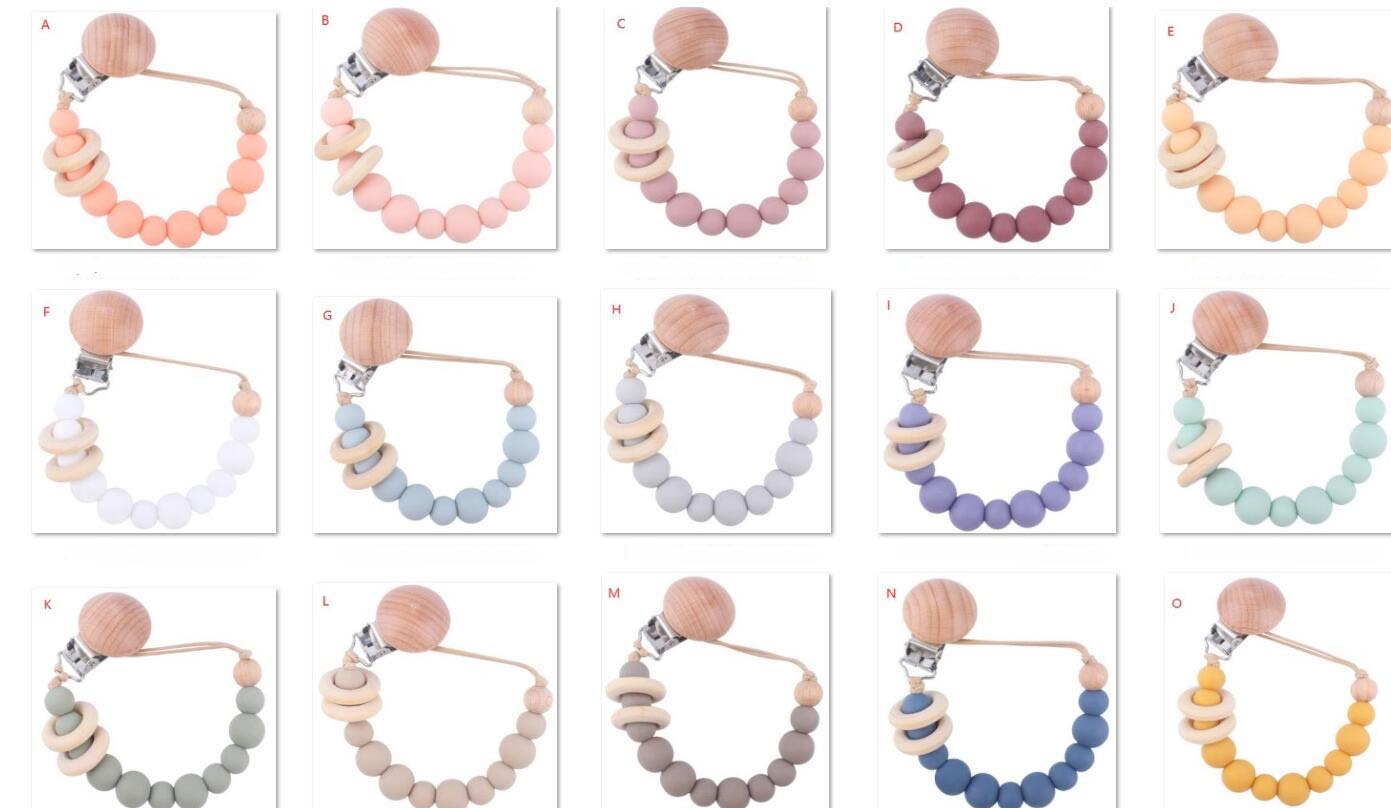 INS baby Safty Wooden Silicon Soothers & Teethers Circle Beads Ball Design Health Care Teething Pacifier Anti-drop Chain Infant Suitable For 0-3Months