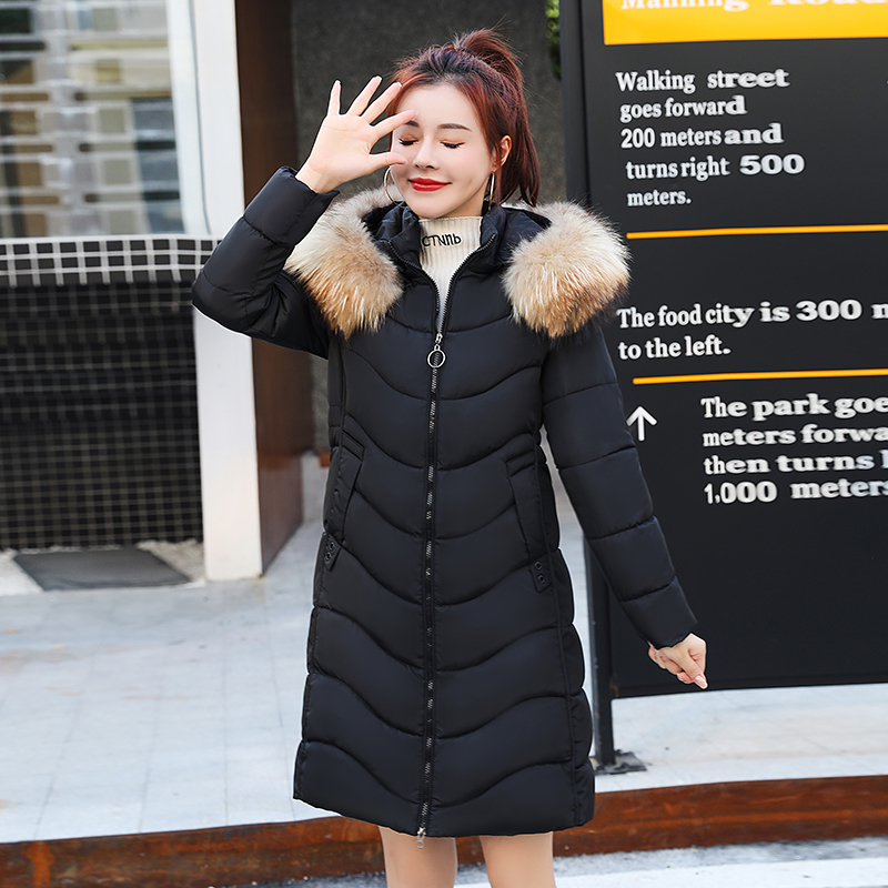 Fashion mid-length down padded jacket women's jacket woman in the park winter coat thick padded coat new big fur collar 201019