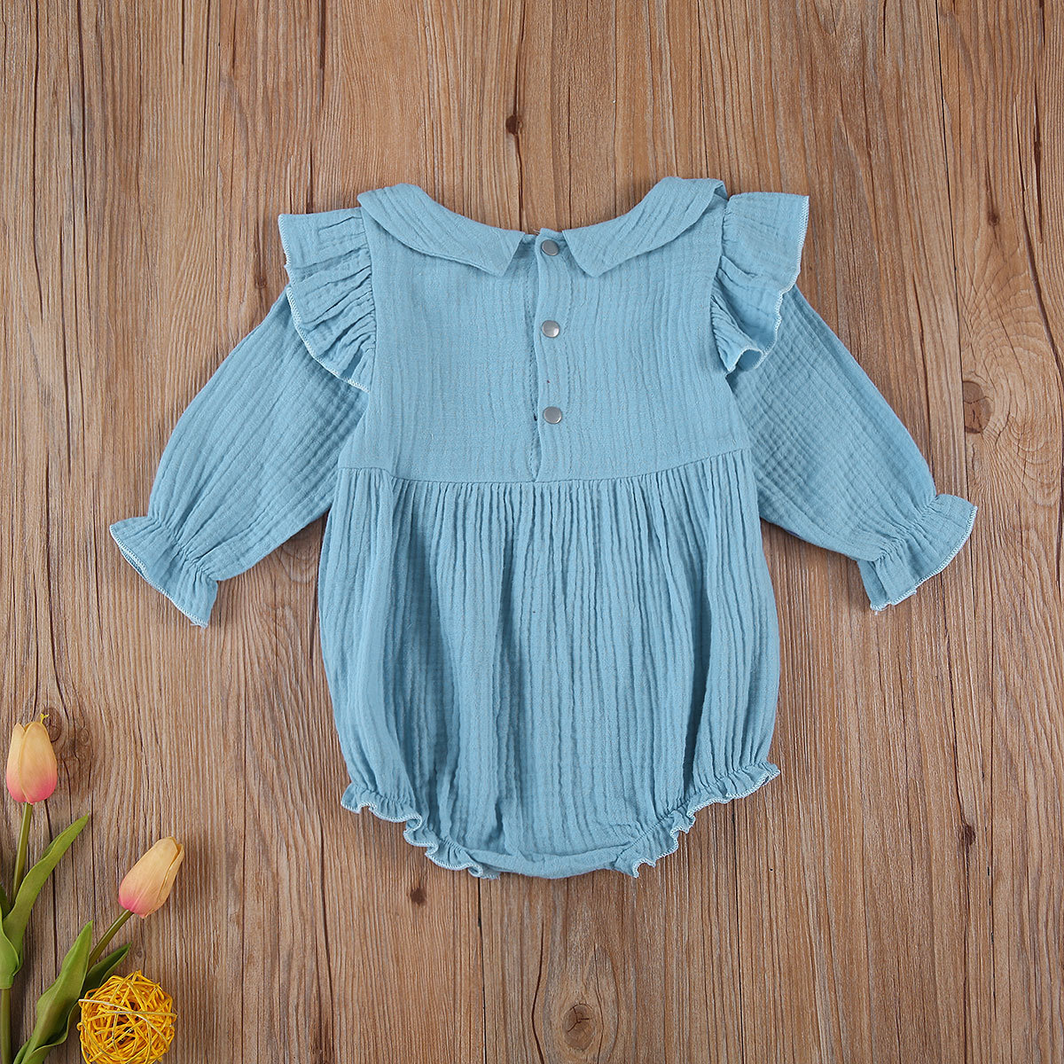 Newborn Baby Girls Romper Long Sleeve Lapel Collar with Buttons Bodusuit Spring Autumn Clothing 201027