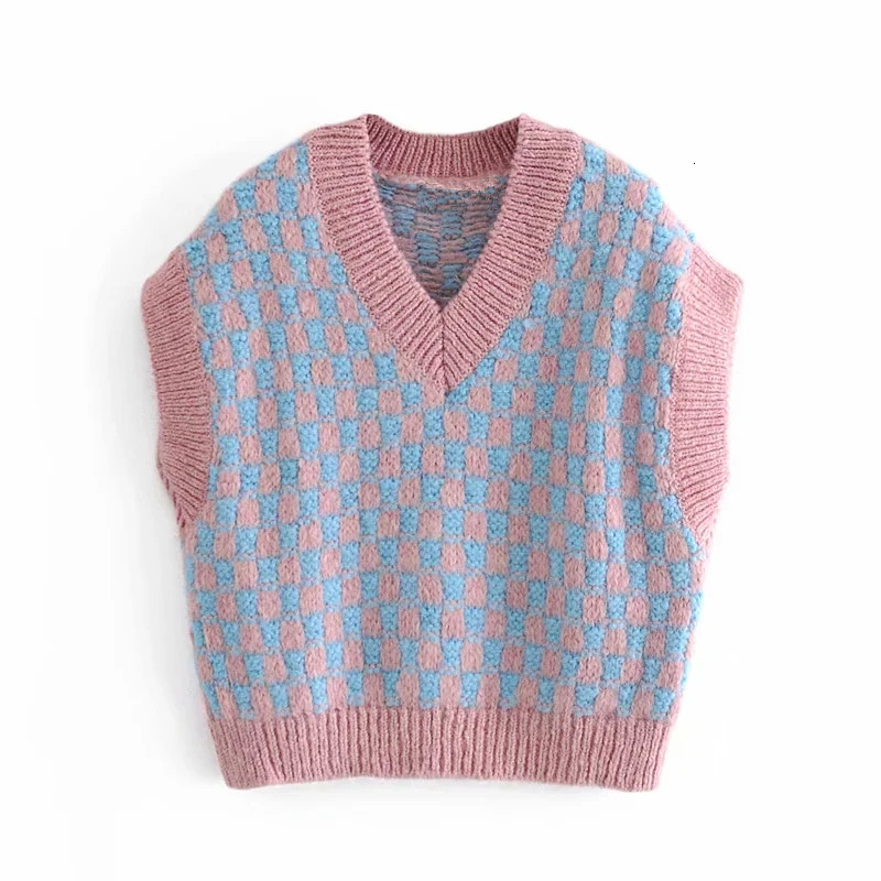 2021 Knitting Woman Winter Plaid v Neck Sleeveless Cropped Sweater Vest Female New Year Cute Tops 21jr, Pink
2021 Knitting Woman Winter Plaid v Neck Sleeveless Cropped Sweater Vest Female New Year Cute Tops 21jr, Pink