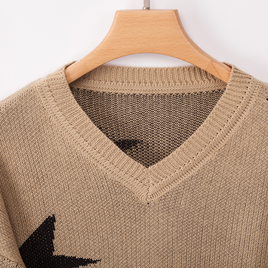 Womens Autumn Sweater Pentagram Star Knit V-neck Long Sleeve Loose Japan Woman Sweaters Female Pullovers Tops VD31001 201130