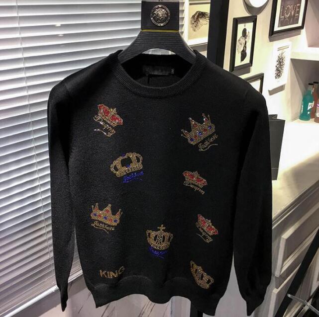 cool hip hop black white Sweater Rhinestone crown clothes men's fashion brand long sleeve A17, As shown
cool hip hop black white Sweater Rhinestone crown clothes men's fashion brand long sleeve A17, As shown