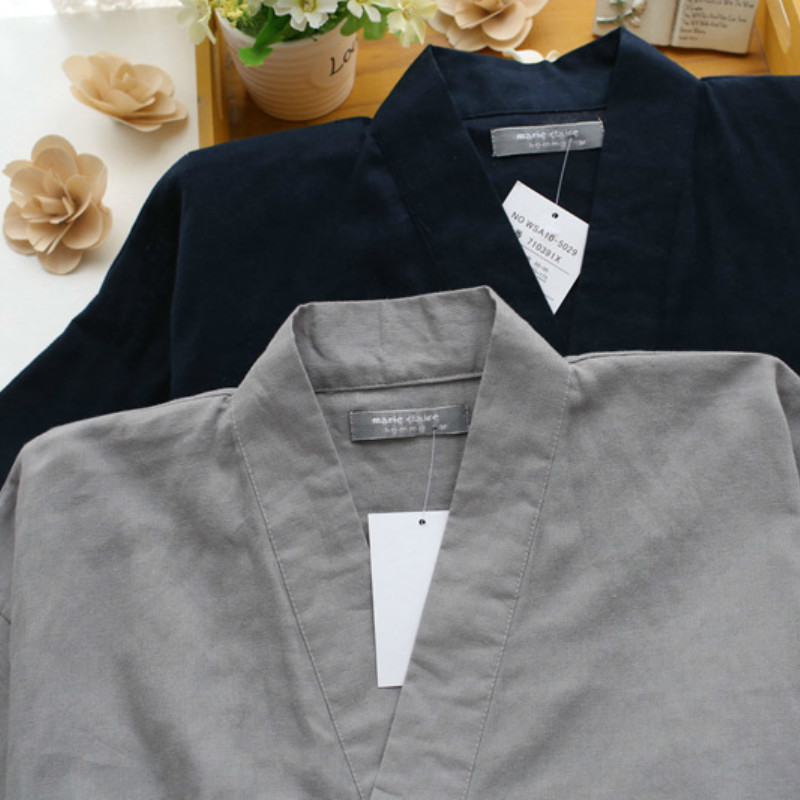 QWEEK Mens Pajamas Sets Cotton Kimono Pijama Hombre Pyjama Homme Soft Home Wear 2 Pieces Sleepwear Japanese Style 201109