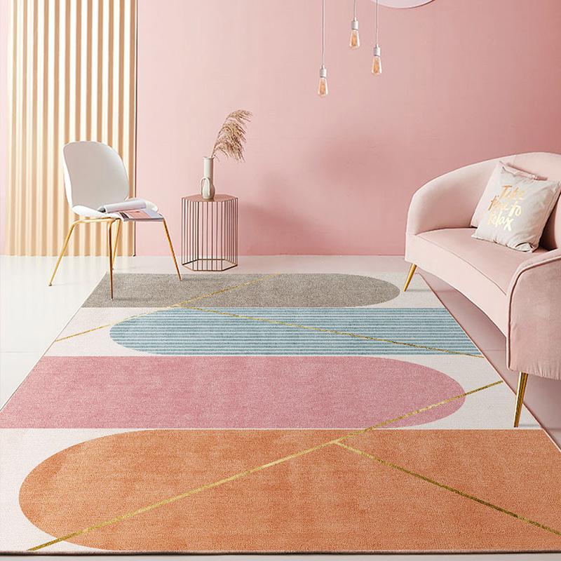 

Nordic Pink Gold Oil Painting Abstract Carpet Girls Room Romantic Purple 3D Rugs Kids Bedroom Beside Carpet Balcony Rug Hall Mat