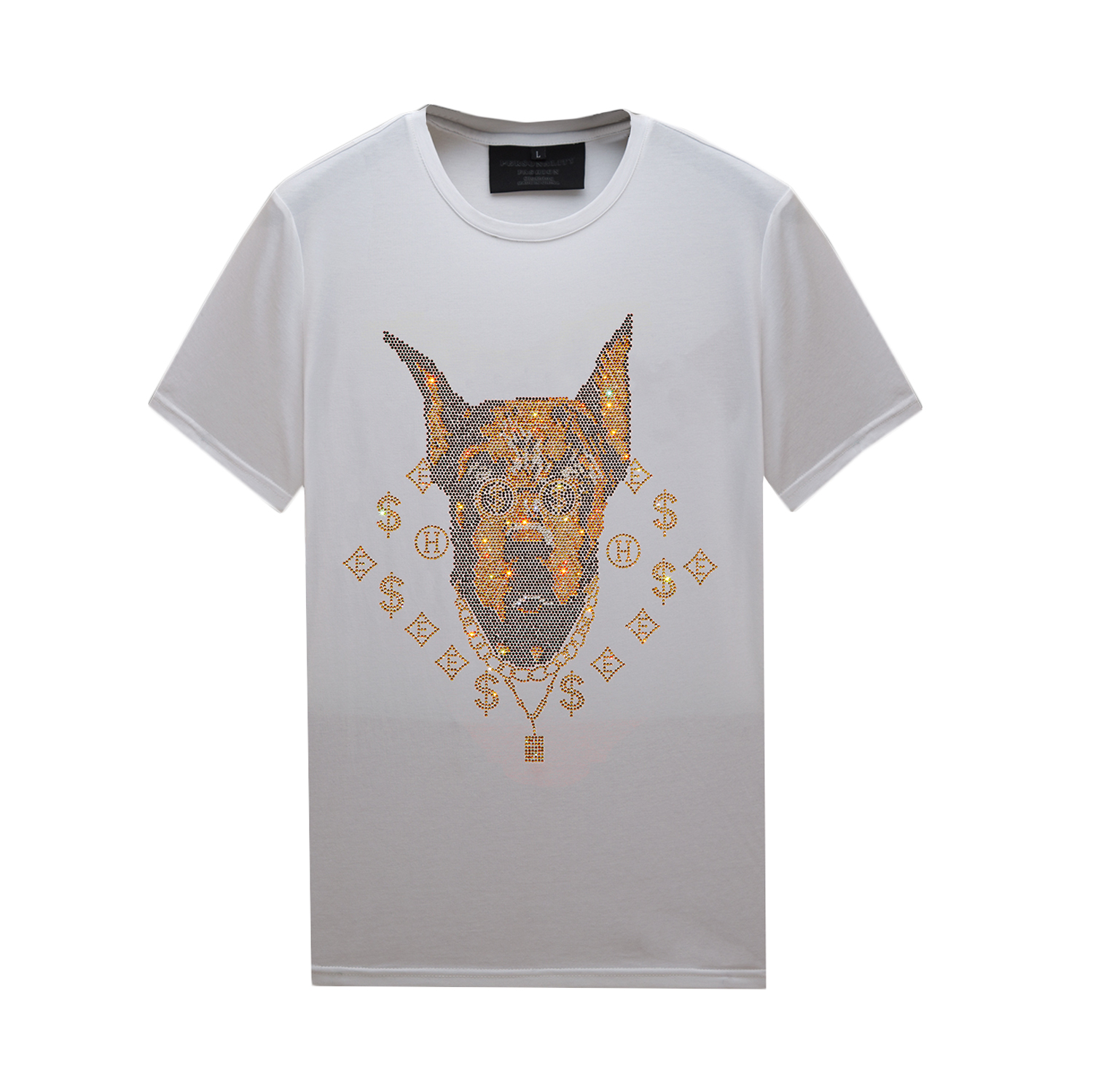 Mens Rhinestone Shirts Short-sleeve White T Shirts - Slim Fit Crew Neck Tops Tee for Summer Casual Mercerized Cotton, 257