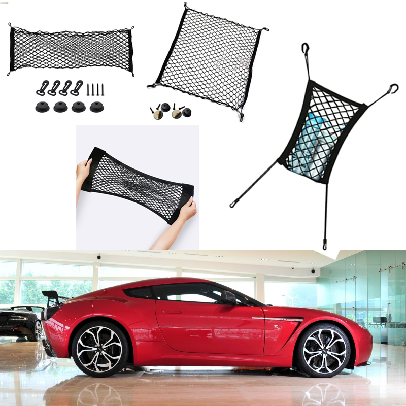 

For Aston Martin V12 Zagato Car Auto vehicle Black Rear Trunk Cargo Baggage Organizer Storage Vertical Nylon Plain Seat net